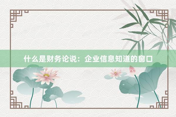 什么是财务论说：企业信息知道的窗口